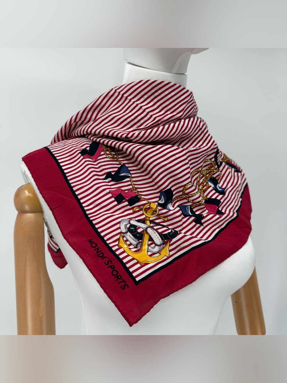 Mondi Sports Vintage Silk Red Striped Nautical Silk Scarf
